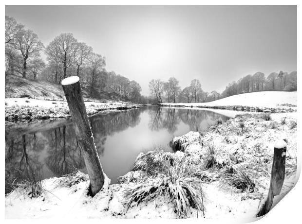 Lake District Spring Snow Black and White Print by David Neighbour