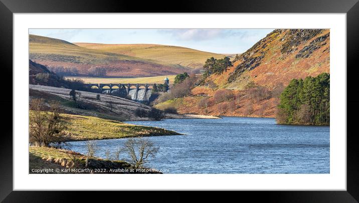 Craig Goch Dam flowing into Penygarreg Reservoir Framed Mounted Print by Karl McCarthy