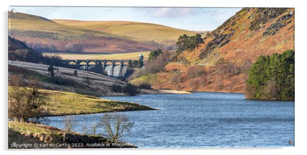 Craig Goch Dam flowing into Penygarreg Reservoir Acrylic by Karl McCarthy