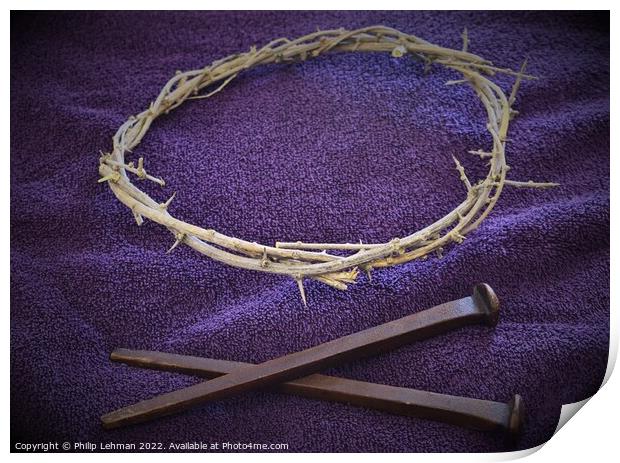 Nails and Crown of Thorns on Purple cloth (3B) Print by Philip Lehman
