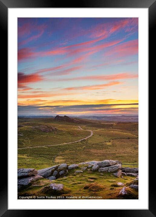 Haytor Rocks Sunrise, from Rippon Tor, Dartmoor Framed Mounted Print by Justin Foulkes