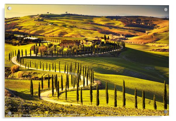 Golden Sunset over Tuscany's Rolling Hills Acrylic by Stefano Orazzini