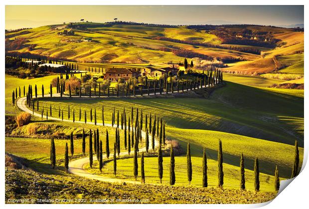 Golden Sunset over Tuscany's Rolling Hills Print by Stefano Orazzini