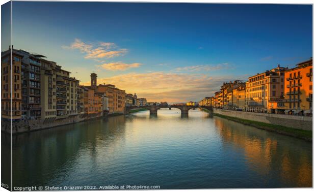 Carraia medieval Bridge on Arno river at sunset. Florence Italy Canvas Print by Stefano Orazzini