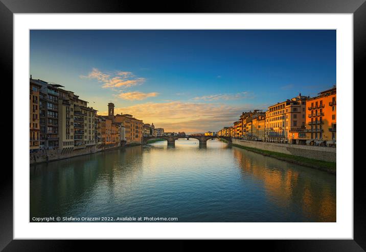 Carraia medieval Bridge on Arno river at sunset. Florence Italy Framed Mounted Print by Stefano Orazzini