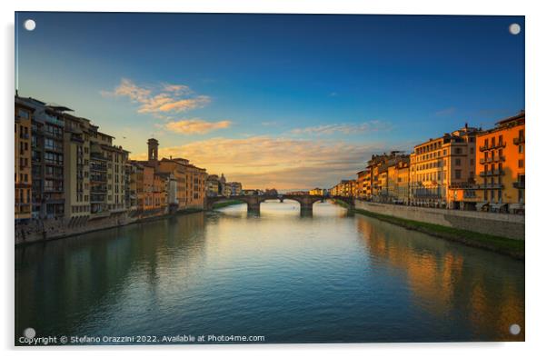 Carraia medieval Bridge on Arno river at sunset. Florence Italy Acrylic by Stefano Orazzini