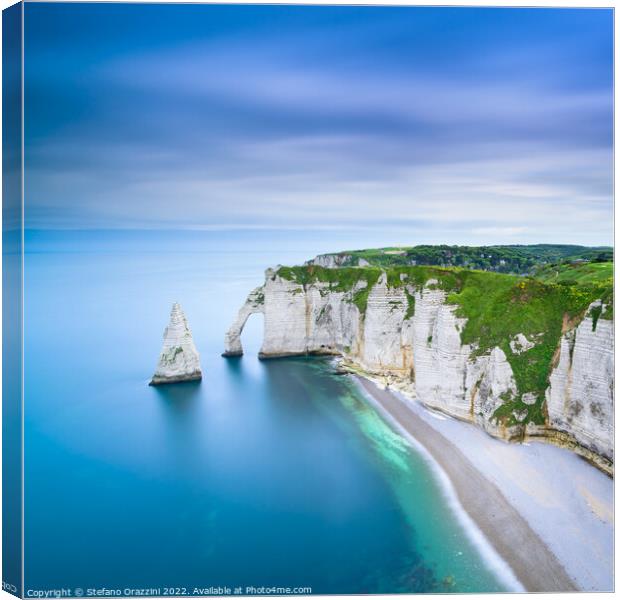 Etretat Aval cliff and beach . Normandy, France. Canvas Print by Stefano Orazzini