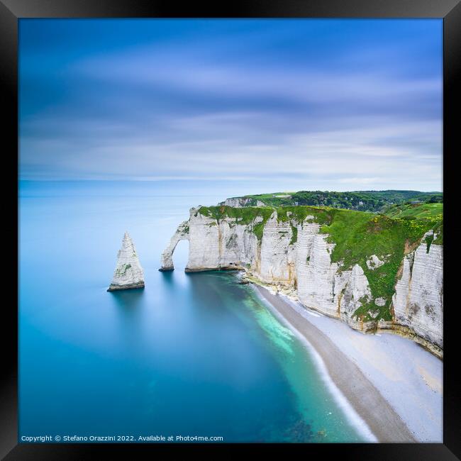 Etretat Aval cliff and beach . Normandy, France. Framed Print by Stefano Orazzini