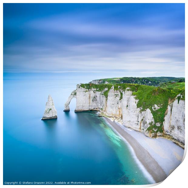 Etretat Aval cliff and beach . Normandy, France. Print by Stefano Orazzini
