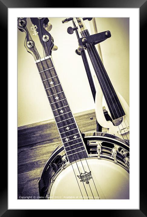 The Banjo and The Fiddle in Monochrome Framed Mounted Print by claire chown