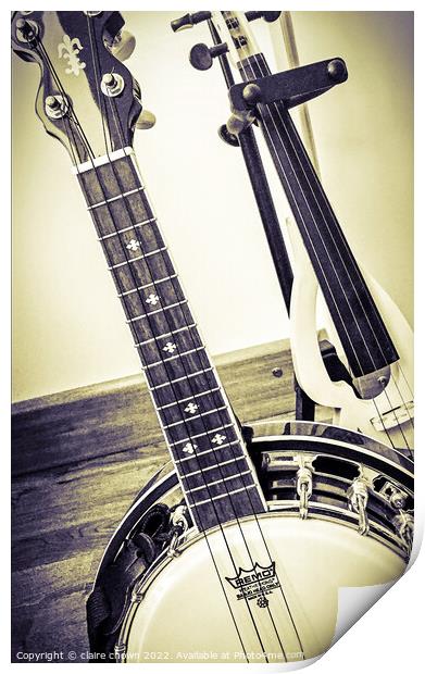 The Banjo and The Fiddle in Monochrome Print by claire chown