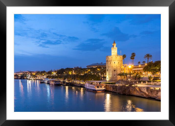 Torre del Oro Seville Framed Mounted Print by peter schickert