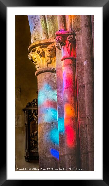 Stained Glass Reflection Church St Marie Eglise Normandy France Framed Mounted Print by William Perry