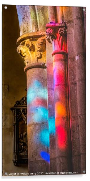 Stained Glass Reflection Church St Marie Eglise Normandy France Acrylic by William Perry