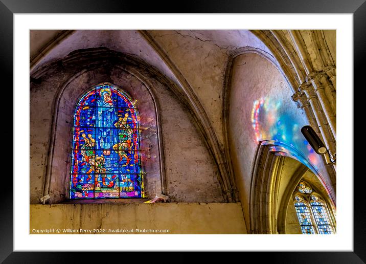 Mary Paratrooper Stained Glass St Marie Eglise Normandy France Framed Mounted Print by William Perry