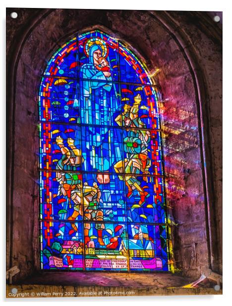 Mary Paratrooper Stained Glass St Marie Eglise Normandy France Acrylic by William Perry