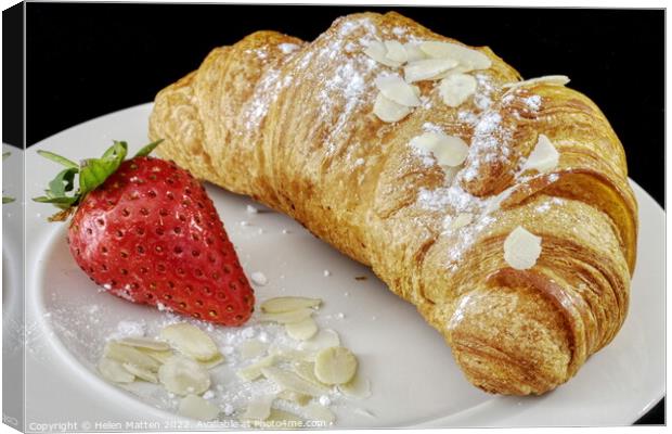 Croissant and strawberry breakfast Canvas Print by Helkoryo Photography