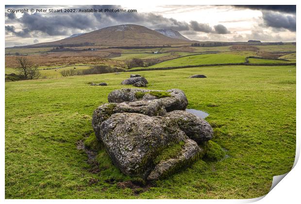 Limestine boulders in front of Park Fell near to Ribblehead in t Print by Peter Stuart