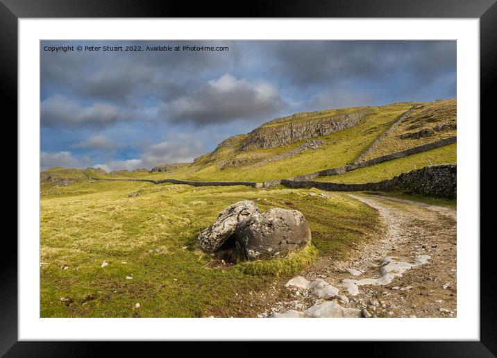 Walking the Settle Loop above Settle and Langcliffe in the Yorks Framed Mounted Print by Peter Stuart