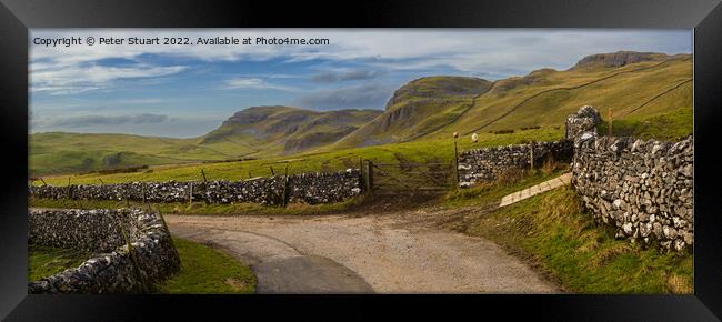 Walking the Settle Loop above Settle and Langcliff Framed Print by Peter Stuart
