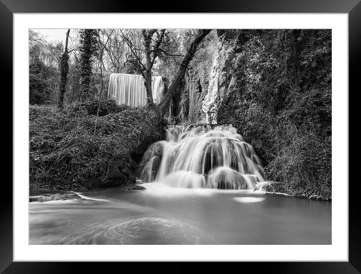 Photography with a double waterfall in long exposure and black and white Framed Mounted Print by Vicen Photo