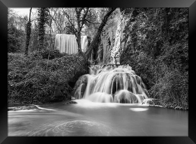 Photography with a double waterfall in long exposure and black and white Framed Print by Vicen Photo
