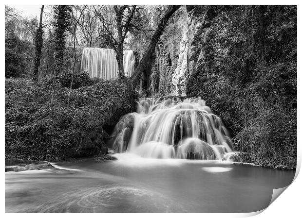 Photography with a double waterfall in long exposure and black and white Print by Vicen Photo