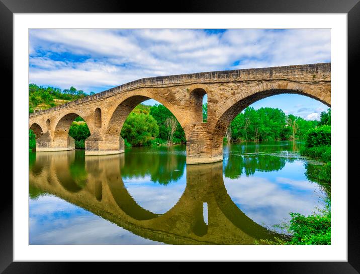 Photograph with the Roman bridge of Puente la Reina on the way to Santiago Framed Mounted Print by Vicen Photo