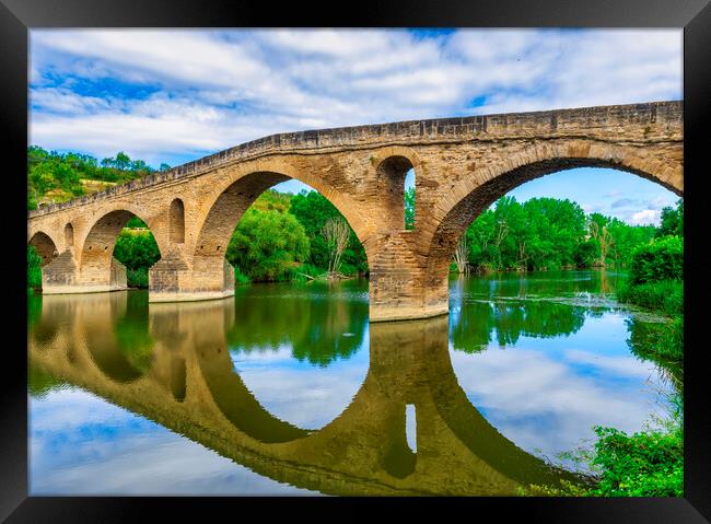 Photograph with the Roman bridge of Puente la Reina on the way to Santiago Framed Print by Vicen Photo