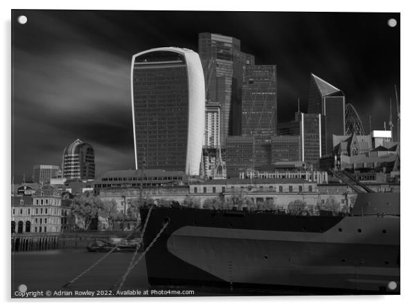 Mighty HMS Belfast Defends The City Acrylic by Adrian Rowley