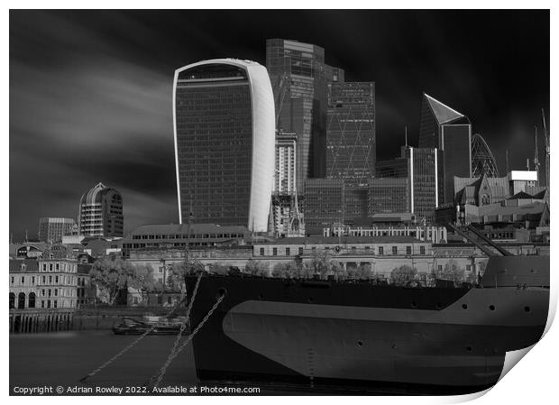 Mighty HMS Belfast Defends The City Print by Adrian Rowley