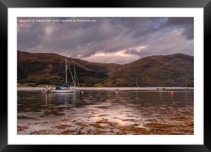 Loch Leven Boats at sunset Framed Mounted Print by Marcia Reay