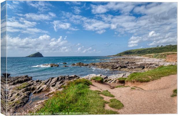 Wembury Devon and the Great Mewstone Canvas Print by Roger Mechan