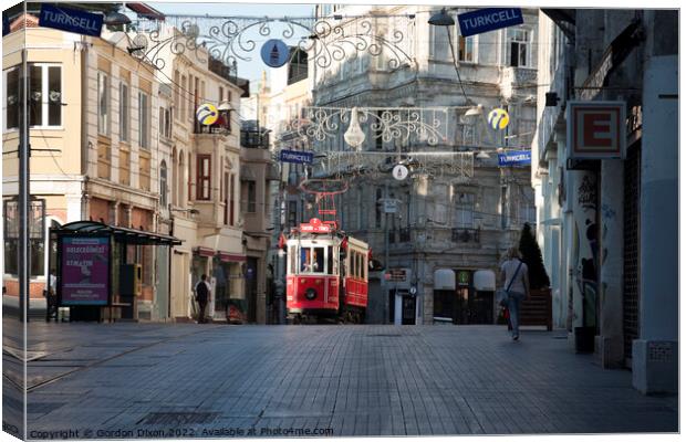 Taksim to Tunel tram in Istiklal Street, Istanbul Canvas Print by Gordon Dixon