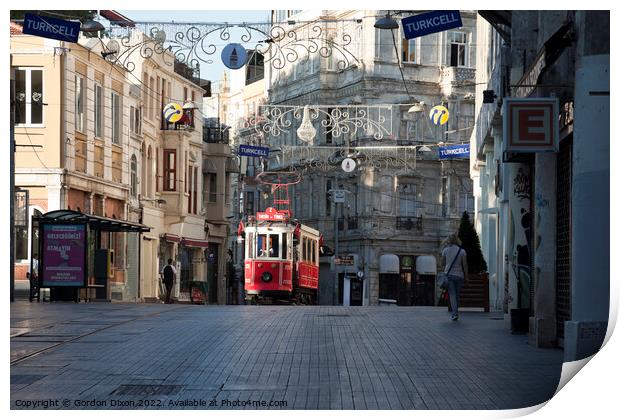 Taksim to Tunel tram in Istiklal Street, Istanbul Print by Gordon Dixon