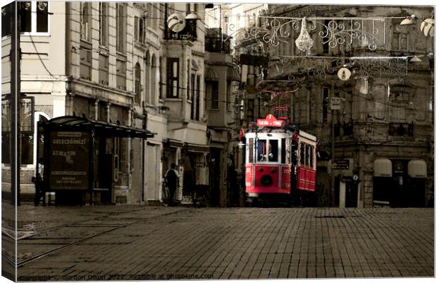Taksim to Tunel tram in Istiklal Street, Istanbul - Watercolour variant Canvas Print by Gordon Dixon