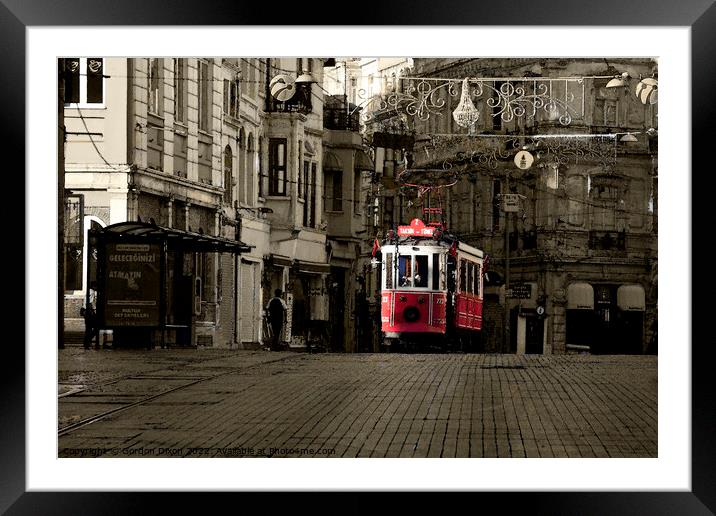 Taksim to Tunel tram in Istiklal Street, Istanbul - Watercolour variant Framed Mounted Print by Gordon Dixon