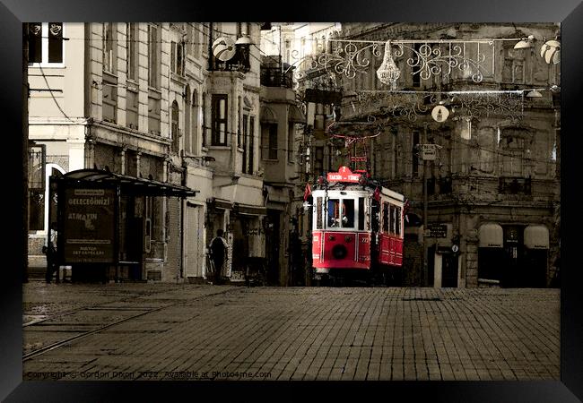 Taksim to Tunel tram in Istiklal Street, Istanbul - Watercolour variant Framed Print by Gordon Dixon