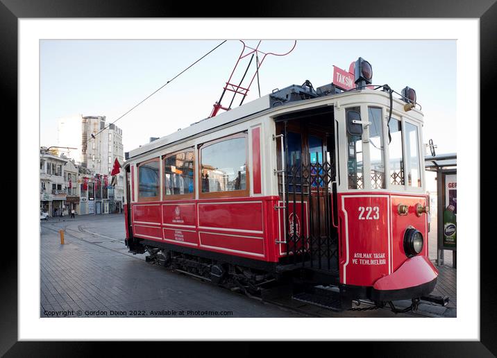 The iconic Taksim to Tunel tram in Istiklal Street, Istanbul Framed Mounted Print by Gordon Dixon