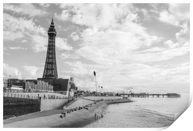 Blackpool Tower and the Central Pier in monochrome Print by Jason Wells