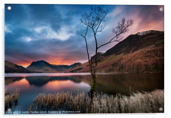 Sunrise over Fleetwith Pike and Buttermere, Lake D Acrylic by Justin Foulkes