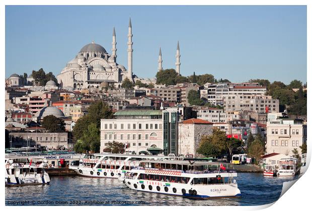 Magnificent Suleymaniye Mosque towers over the Eminonu waterfront - Istanbul Print by Gordon Dixon