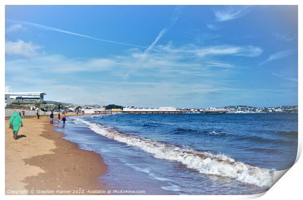 Sunny Winter Day On Paignton Beach Print by Stephen Hamer