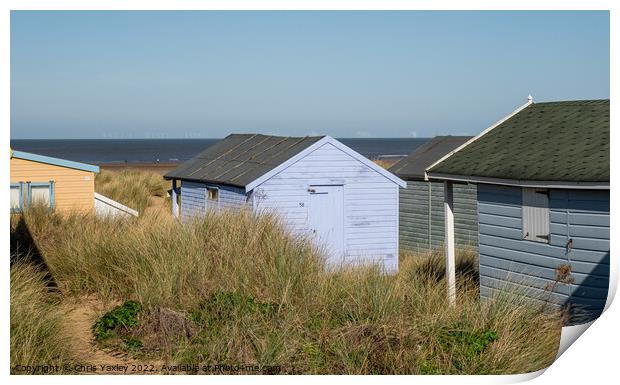 Hunstanton beach hut, North Norfolk Coast Print by Chris Yaxley