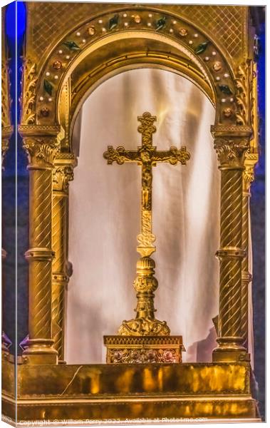 Altar Golden Cross Cathedral Church Nimes Gard France Canvas Print by William Perry
