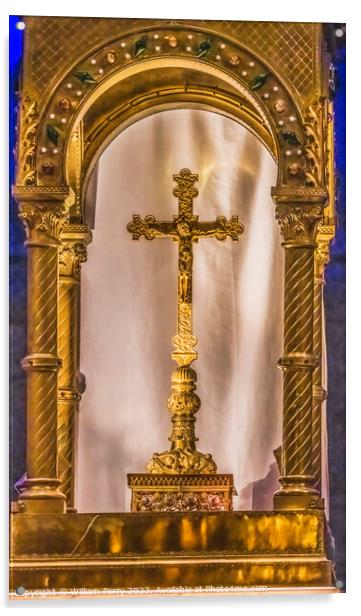 Altar Golden Cross Cathedral Church Nimes Gard France Acrylic by William Perry