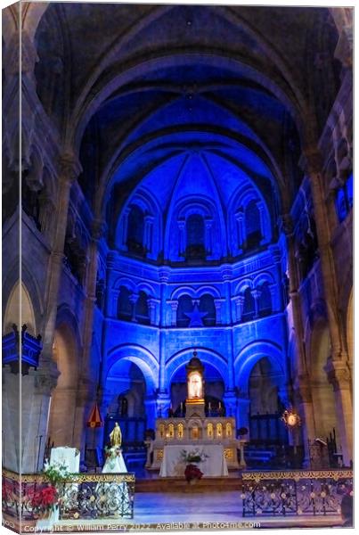 Night Service Altar Cross Cathedral Church Nimes Gard France Canvas Print by William Perry