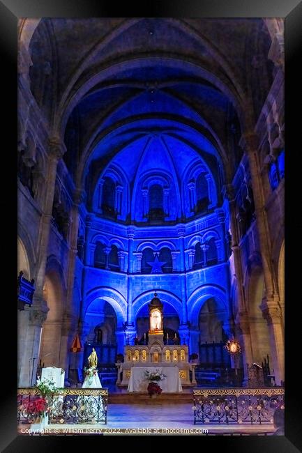 Night Service Altar Cross Cathedral Church Nimes Gard France Framed Print by William Perry