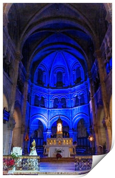 Night Service Altar Cross Cathedral Church Nimes Gard France Print by William Perry