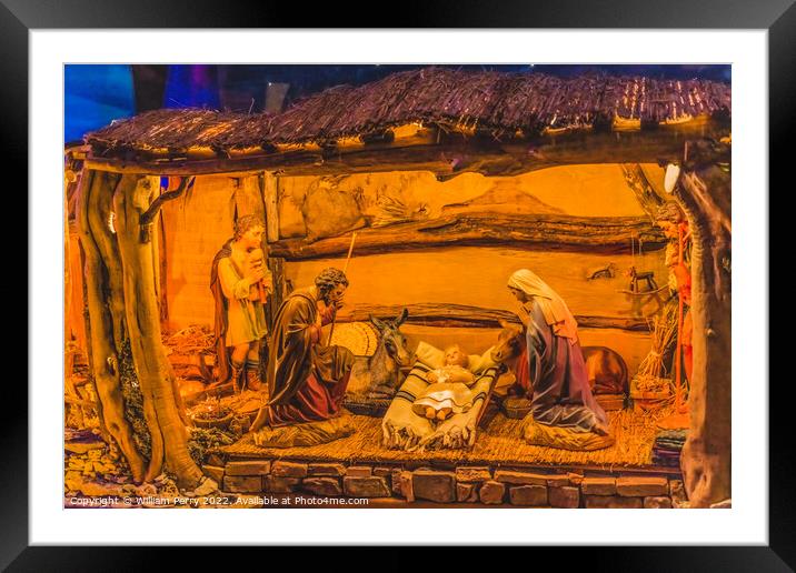 Christmas Creche Nativity Cathedral Church Nimes Gard France Framed Mounted Print by William Perry